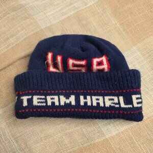 Vintage Skicore Blokecore Winter Cozy Olympic Team USA Harley Davidson Knit Cap